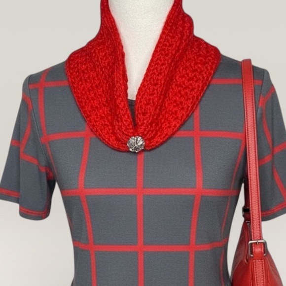 Accessories - Handmade Red Crochet Ear Warmer/ Scarf/Cowl/ Neck Warmer with Rhinestone Button